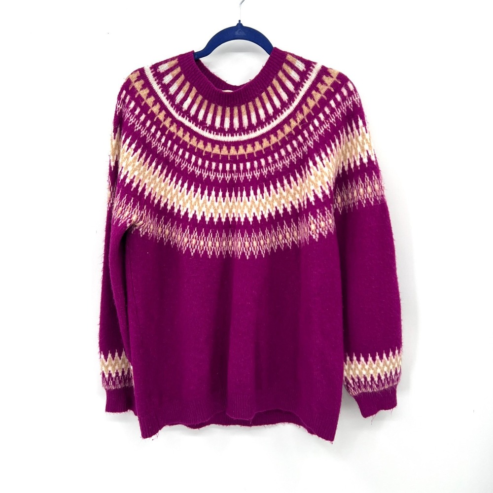 Royal purple fair isle wool blend sweater Granolachic cabin core Après-Ski XL